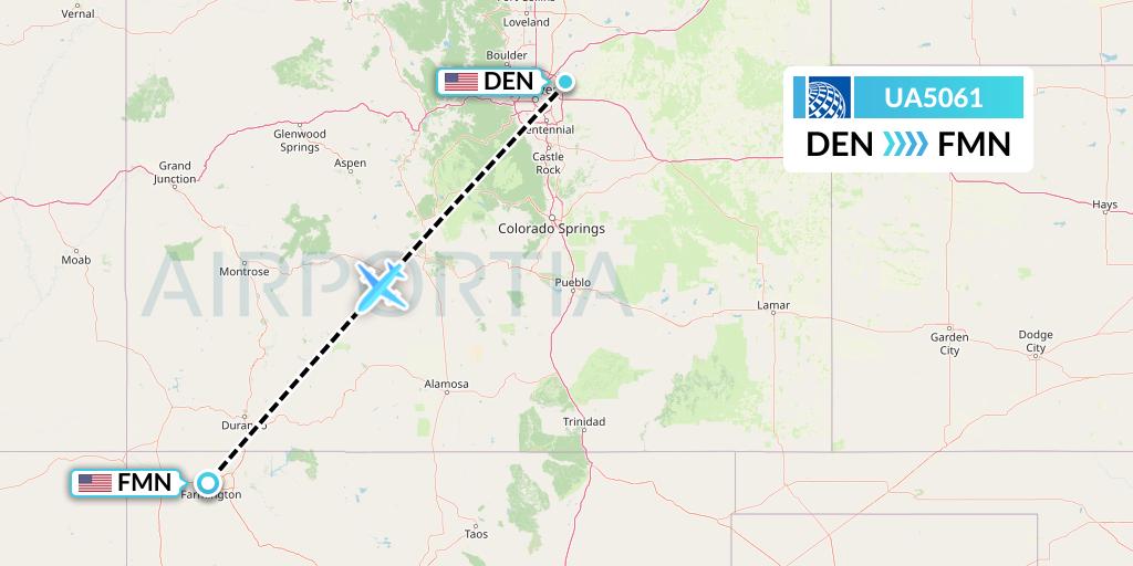 UA5061 United Airlines Flight Map: Denver to Farmington