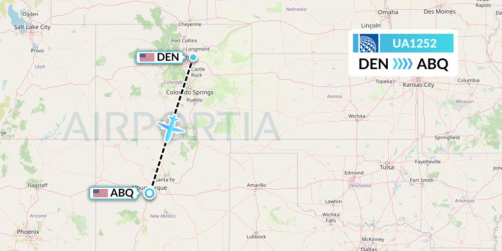 UA1252 United Airlines Flight Map: Denver to Albuquerque