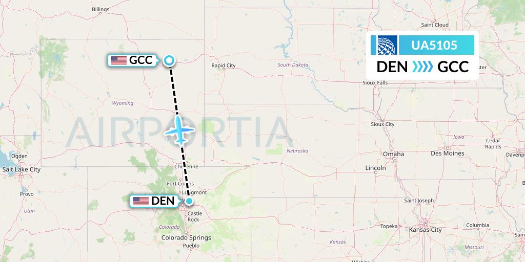 UA5105 United Airlines Flight Map: Denver to Gillette