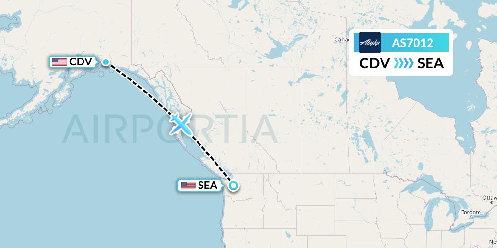 AS7012 Alaska Airlines Flight Map: Cordova to Seattle