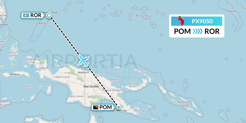 PX9050 Air Niugini Flight Map: Port Moresby to Airai
