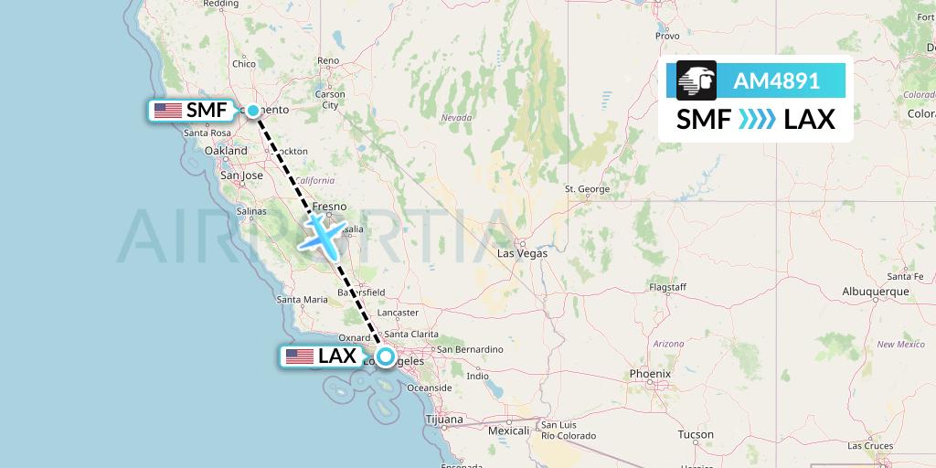 AM4891 Aeromexico Flight Map: Sacramento to Los Angeles