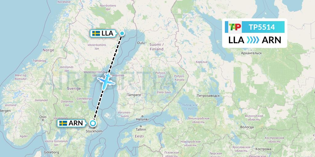 TP5514 TAP Portugal Flight Map: Lulea to Stockholm