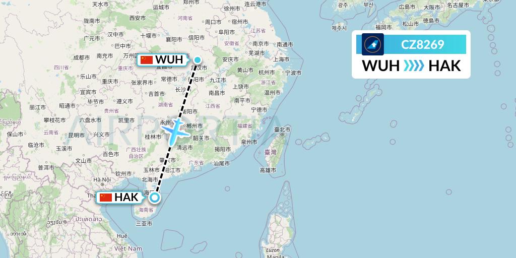 CZ8269 China Southern Airlines Flight Map: Wuhan to Haikou