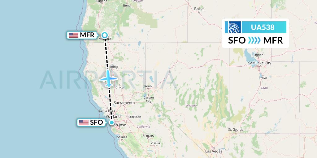 UA538 United Airlines Flight Map: San Francisco to Medford