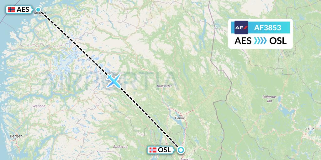 AF3853 Air France Flight Map: Alesund to Oslo