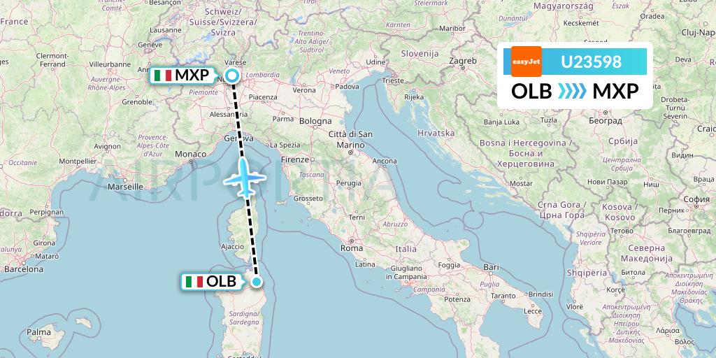 U23598 EasyJet Flight Map: Olbia to Milan