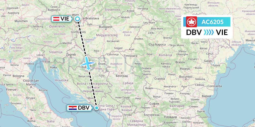 AC6205 Air Canada Flight Map: Dubrovnik to Vienna