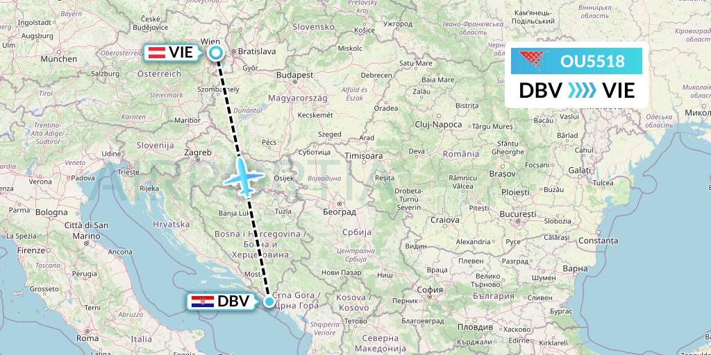 OU5518 Croatia Airlines Flight Map: Dubrovnik to Vienna