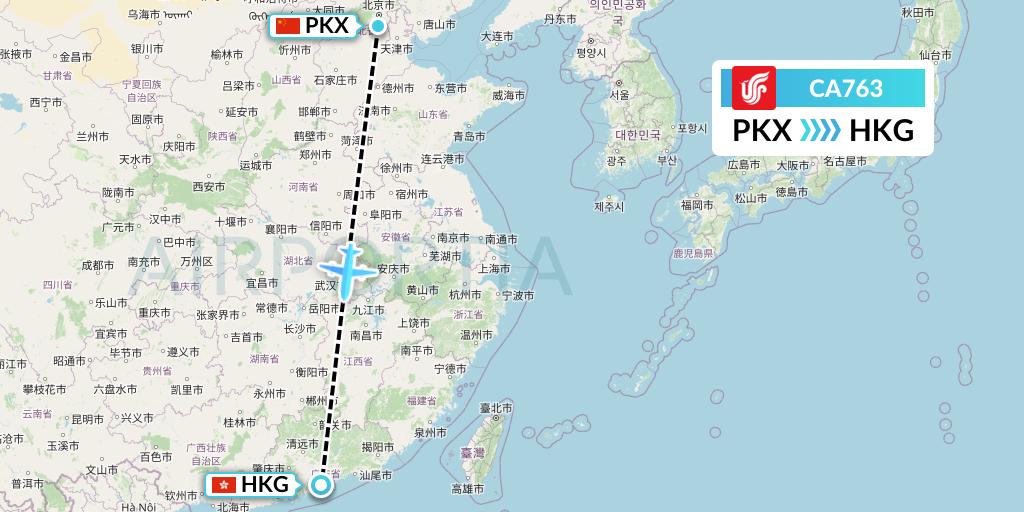 CA763 Air China Flight Map: Beijing to Hong Kong
