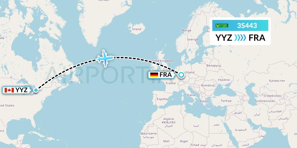 3S443 Air Antilles Express Flight Map: Toronto to Frankfurt