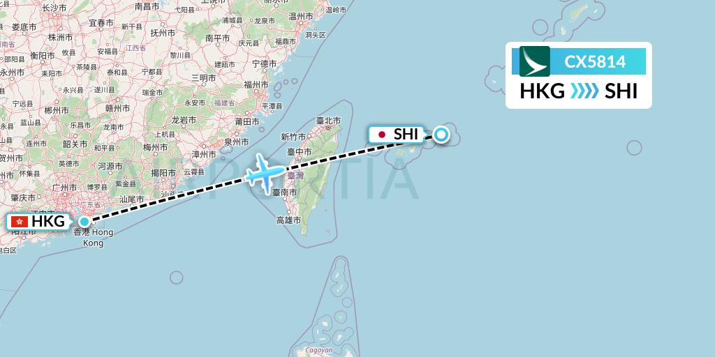 CX5814 Cathay Pacific Flight Map: Hong Kong to Japan