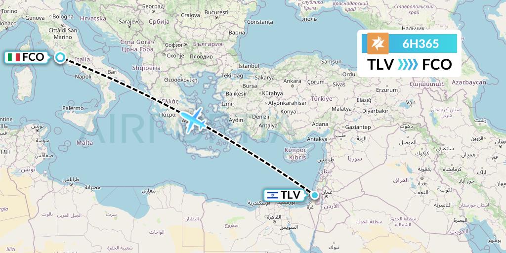 6H365 Israir Airlines Flight Map: Tel Aviv to Rome