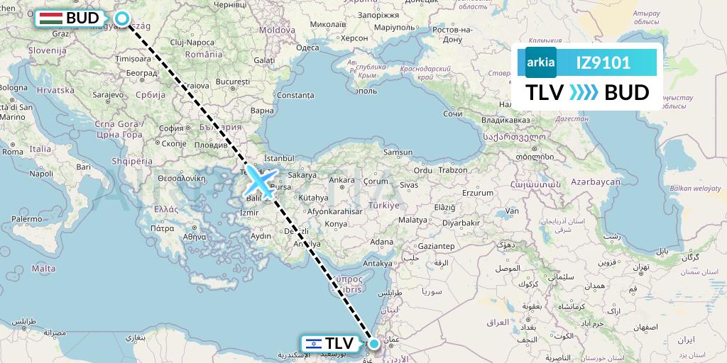 IZ9101 Arkia Israeli Airlines Flight Map: Tel Aviv to Budapest