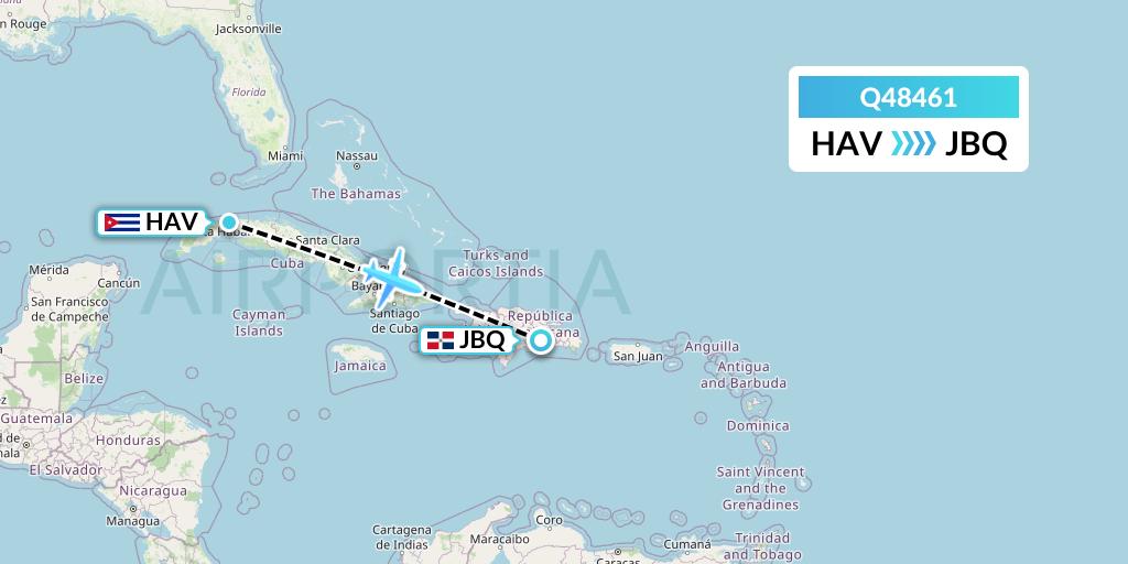 Q48461 Euroairlines Flight Map: Havana to Santo Domingo