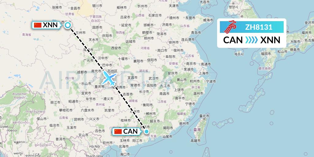 ZH8131 Shenzhen Airlines Flight Map: Guangzhou to Xining