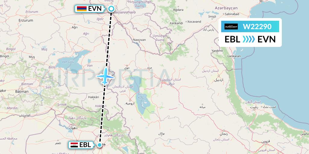 W22290 Flex Flight Flight Map: Arbil to Yerevan