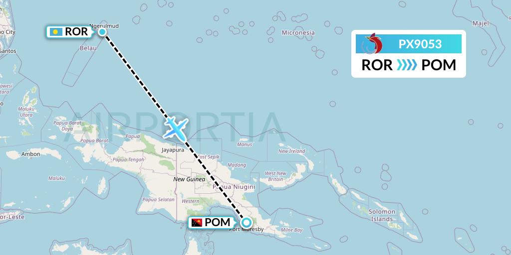 PX9053 Air Niugini Flight Map: Airai to Port Moresby