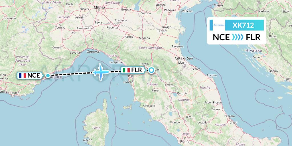 XK712 Air Corsica Flight Map: Nice to Florence