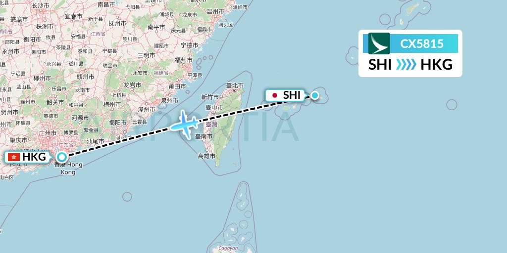 CX5815 Cathay Pacific Flight Map: Japan to Hong Kong