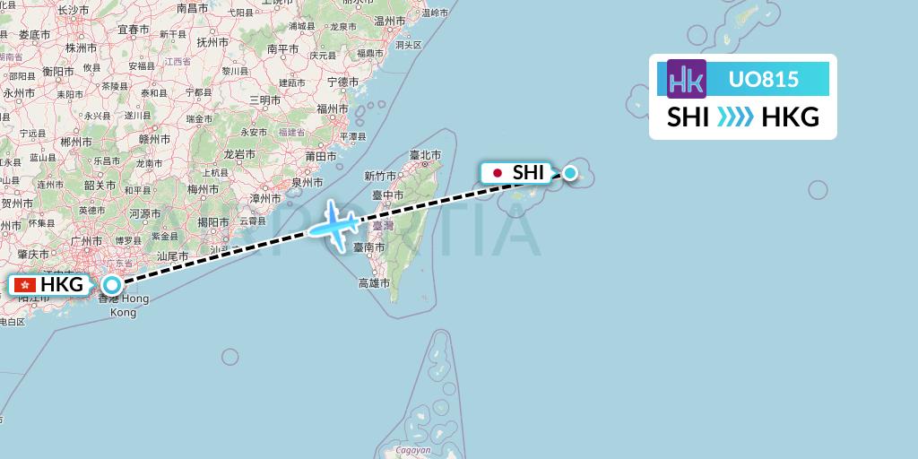UO815 Hong Kong Express Flight Map: Japan to Hong Kong