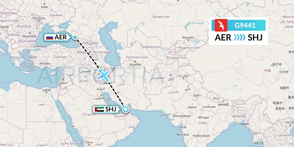 G9441 Air Arabia Flight Map: Sochi to Sharjah