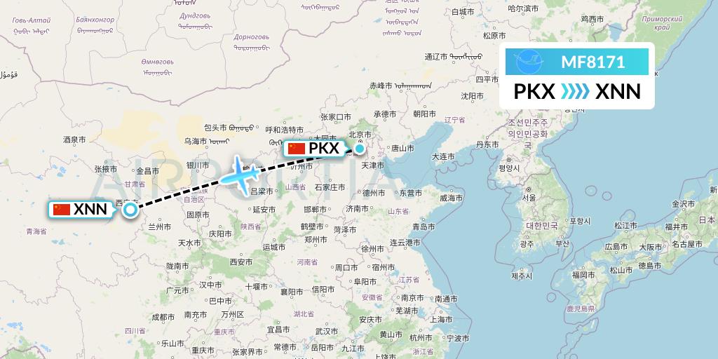 MF8171 Xiamen Airlines Flight Map: Beijing to Xining