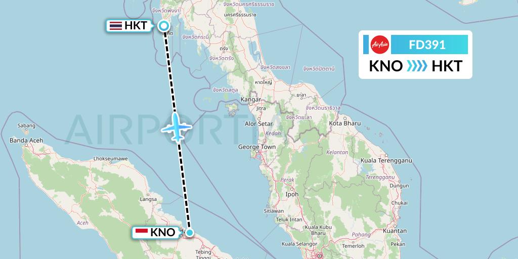 FD391 Thai AirAsia Flight Map: Medan to Phuket