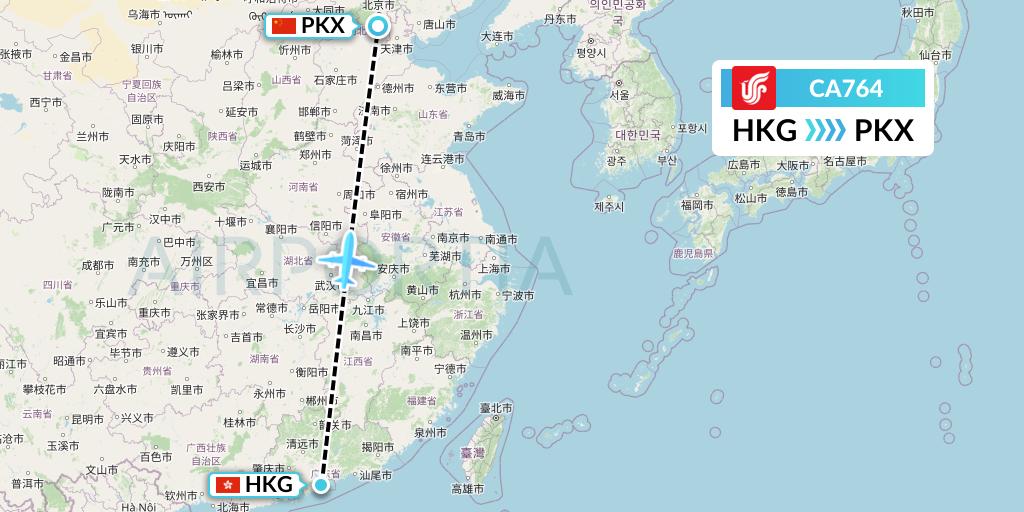 CA764 Air China Flight Map: Hong Kong to Beijing