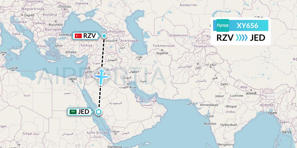 XY656 Flynas Flight Map: Trabzon to Jeddah