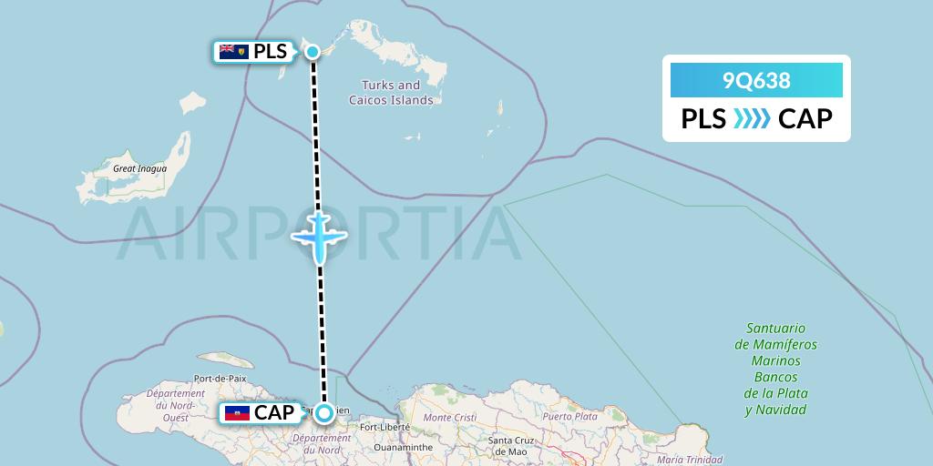 9Q638 Caicos Express Airways Flight Map: Providenciales to Cap-Haitien