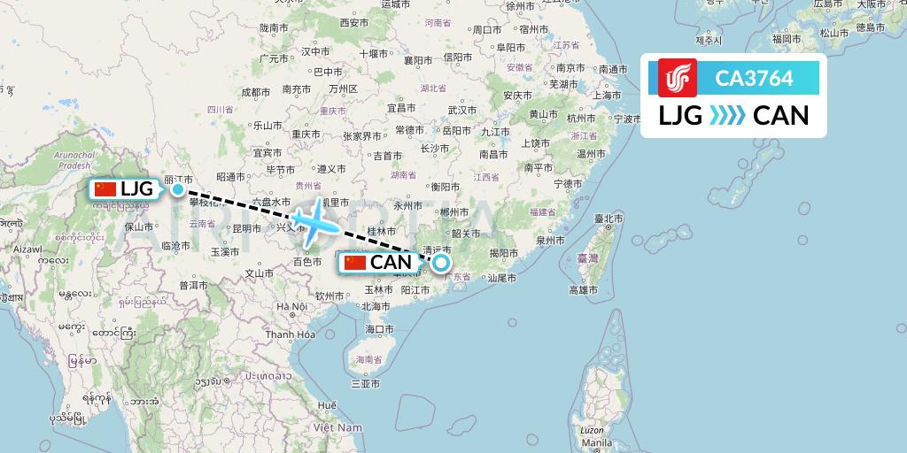 CA3764 Air China Flight Map: Lijiang to Guangzhou