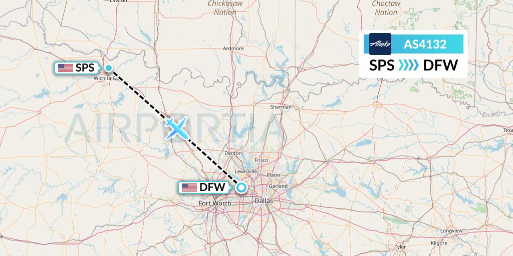 AS4132 Alaska Airlines Flight Map: Wichita Falls to Dallas