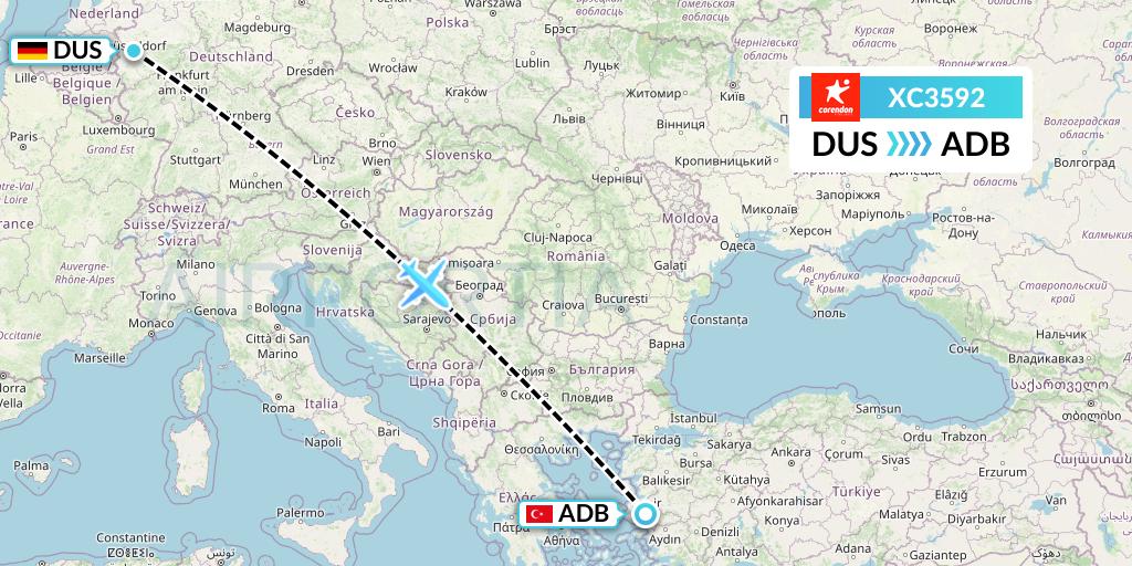 XC3592 Corendon Airlines Flight Map: Dusseldorf to Izmir