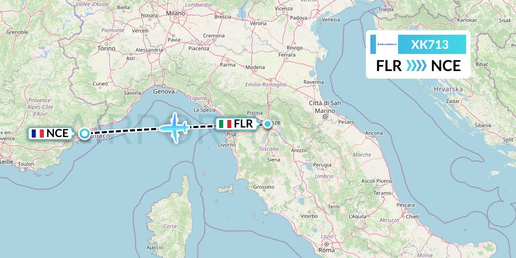 XK713 Air Corsica Flight Map: Florence to Nice