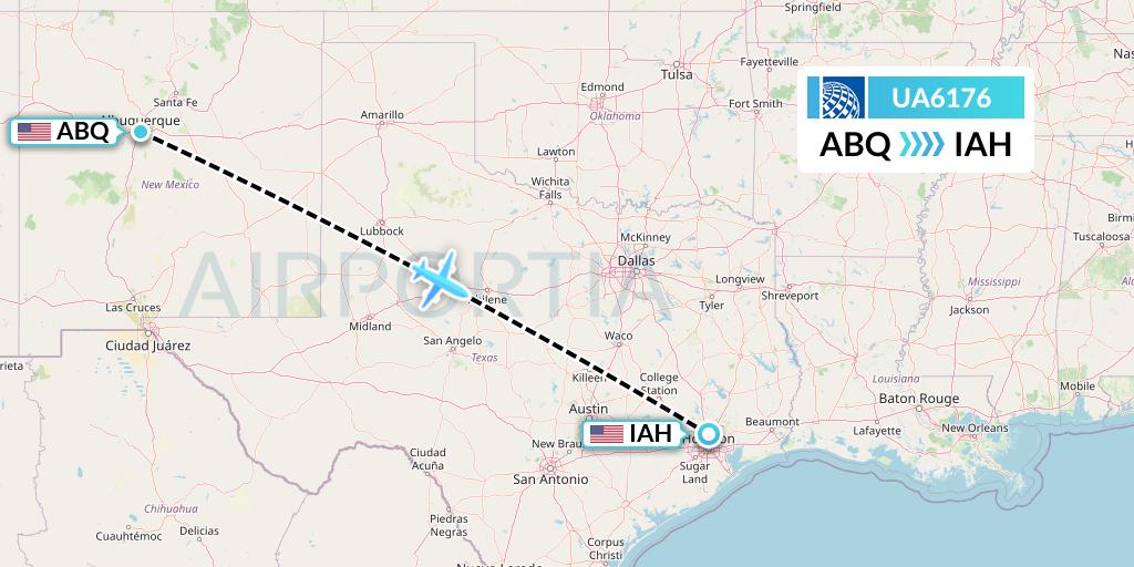 UA6176 United Airlines Flight Map: Albuquerque to Houston