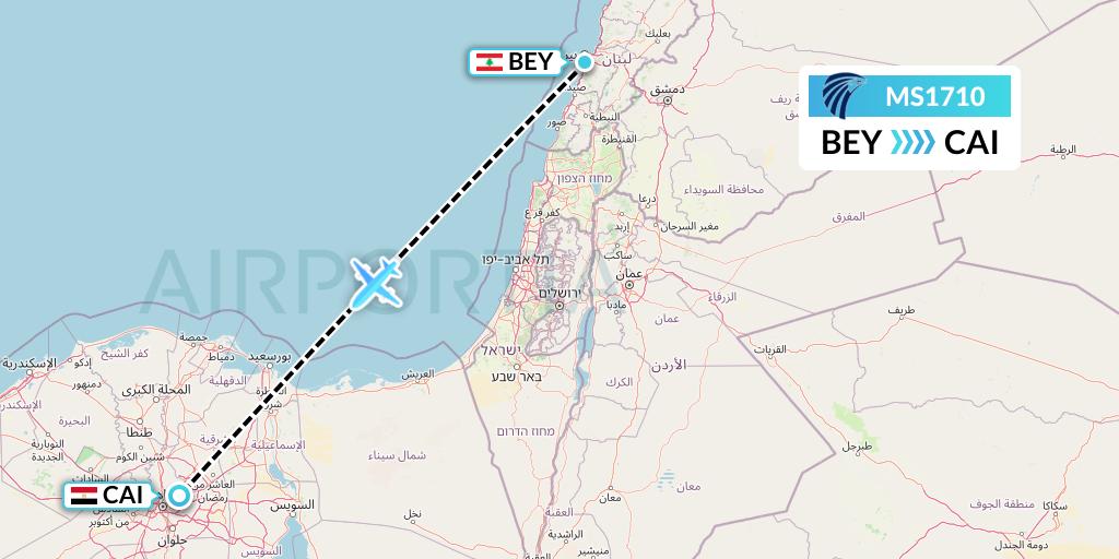 MS1710 EgyptAir Flight Map: Beirut to Cairo