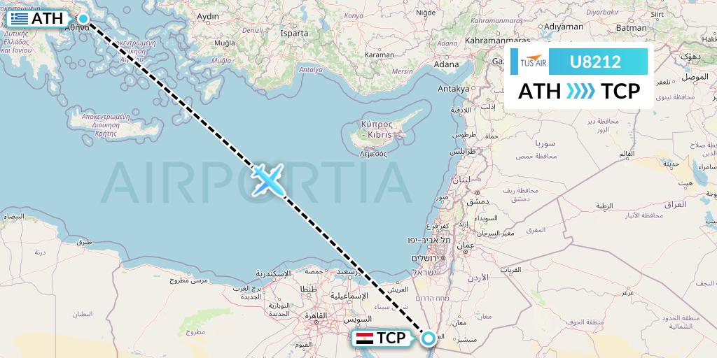 U8212 Tus Airways Flight Map: Athens to Taba