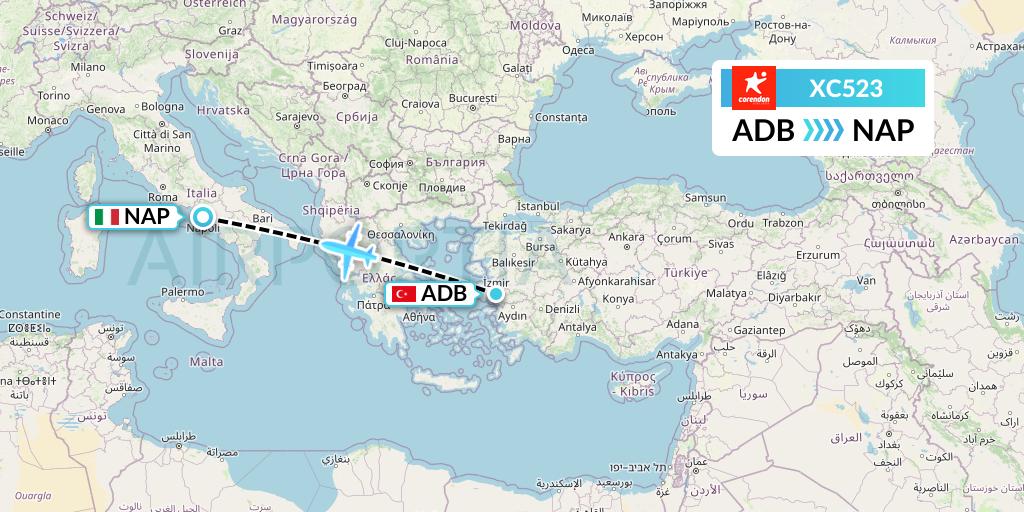 XC523 Corendon Airlines Flight Map: Izmir to Naples