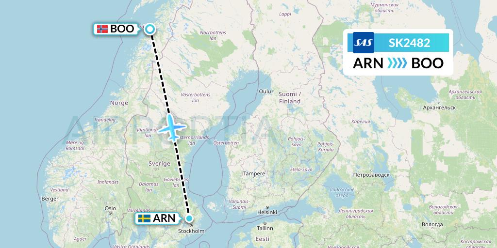 SK2482 SAS Flight Map: Stockholm to Bodo
