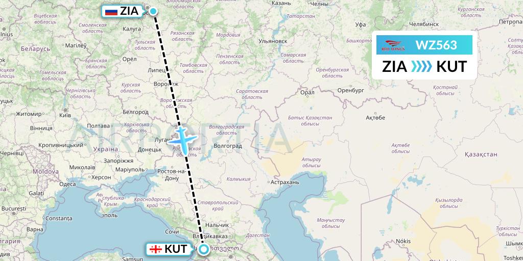 WZ563 Red Wings Flight Map: Moscow to Kutaisi