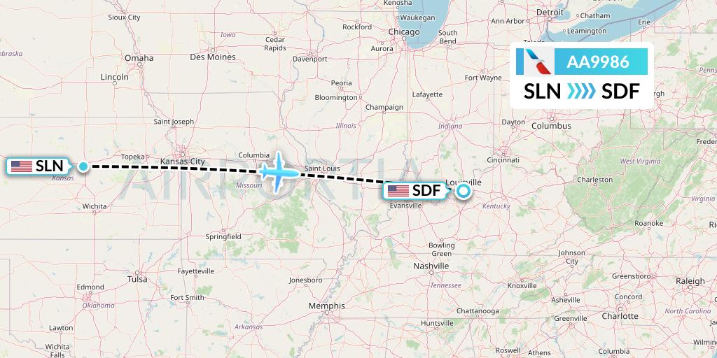 AA9986 American Airlines Flight Map: Salina to Louisville