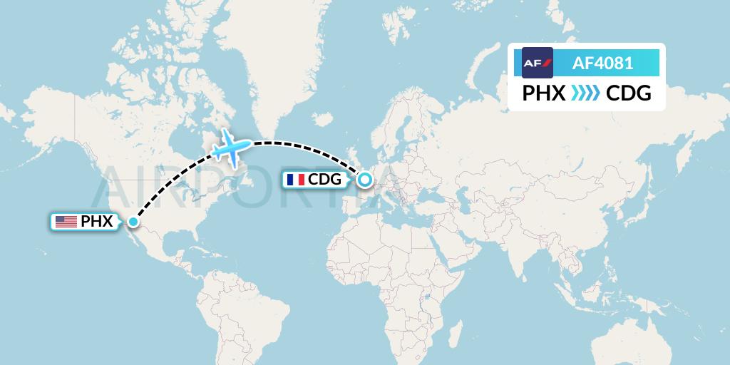 AF4081 Air France Flight Map: Phoenix to Paris