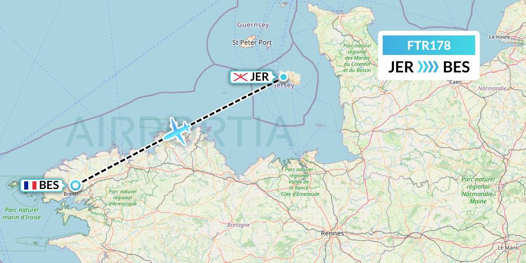 FTR178 Finist'Air Flight Map: Jersey to Brest