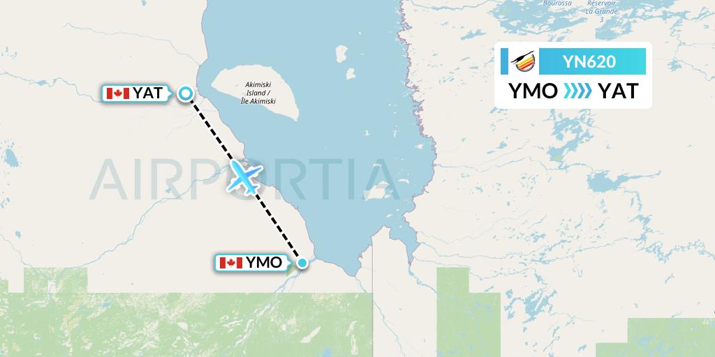 YN620 Air Creebec Flight Map: Moosonee to Attawapiskat