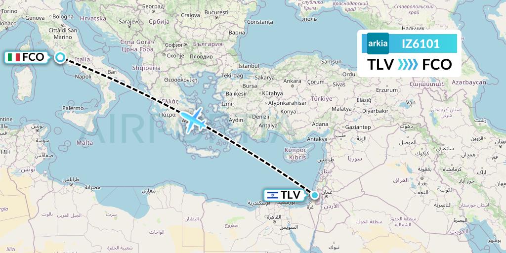 IZ6101 Arkia Israeli Airlines Flight Map: Tel Aviv to Rome