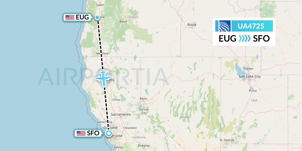 UA4725 United Airlines Flight Map: Eugene to San Francisco