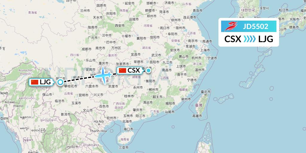 JD5502 Capital Airlines Flight Map: Changsha to Lijiang