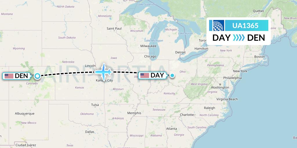 UA1365 United Airlines Flight Map: Dayton to Denver
