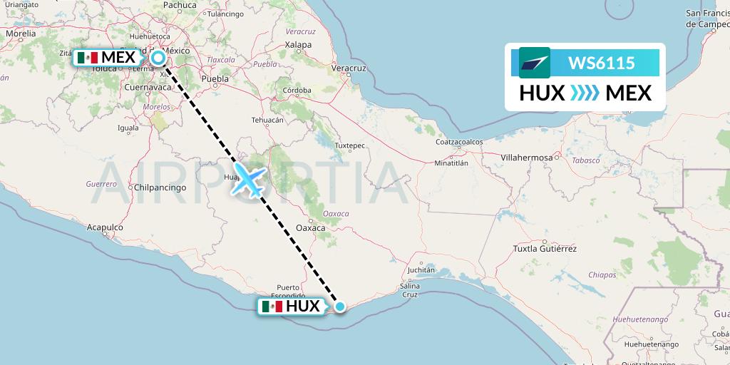 WS6115 WestJet Flight Map: Huatulco to Mexico City